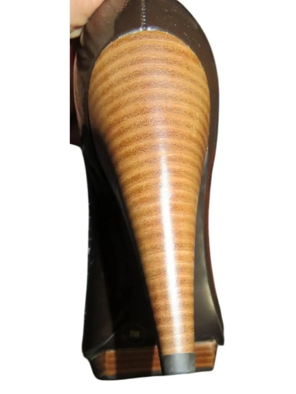 Gianni Bini Midtown Hershey Brown Italian Patent Leather Pumps Wood Stacked Heel